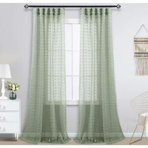 Sheer Textured Green Curtain Panels with Multiple Hanging Options